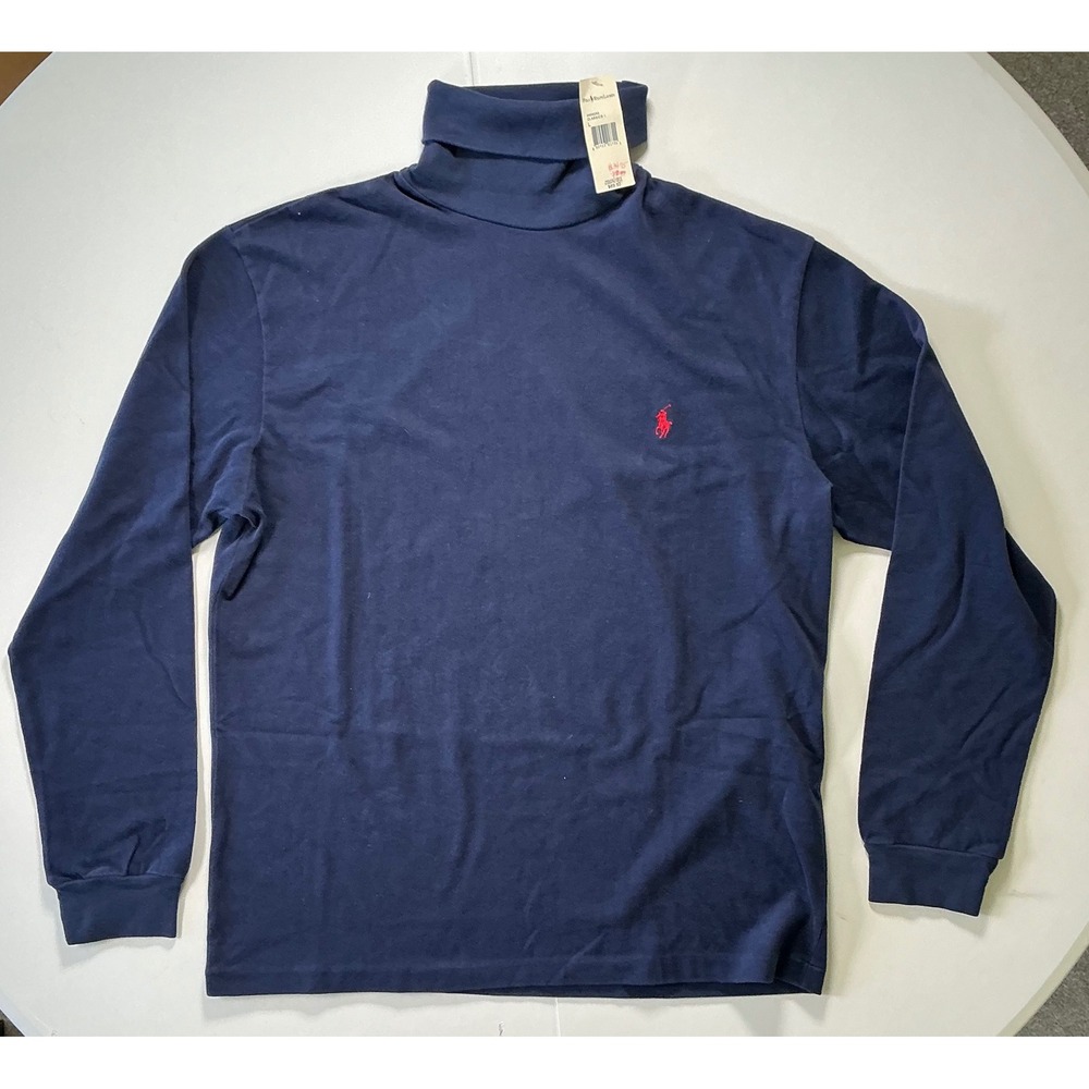 VTG Y2K Polo Ralph Lauren Turtleneck Shirt Navy Blue Cotton Preppy Mens L NWT
